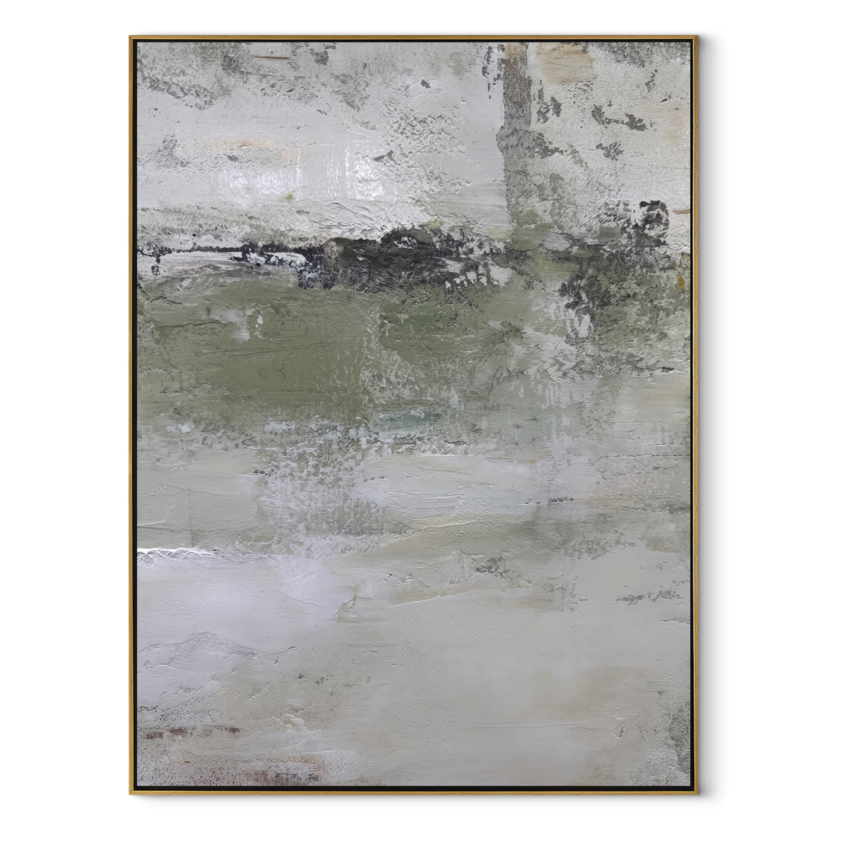 Slate Onyx Gilded Layers Light - textured abstract painting in a wood frame on white