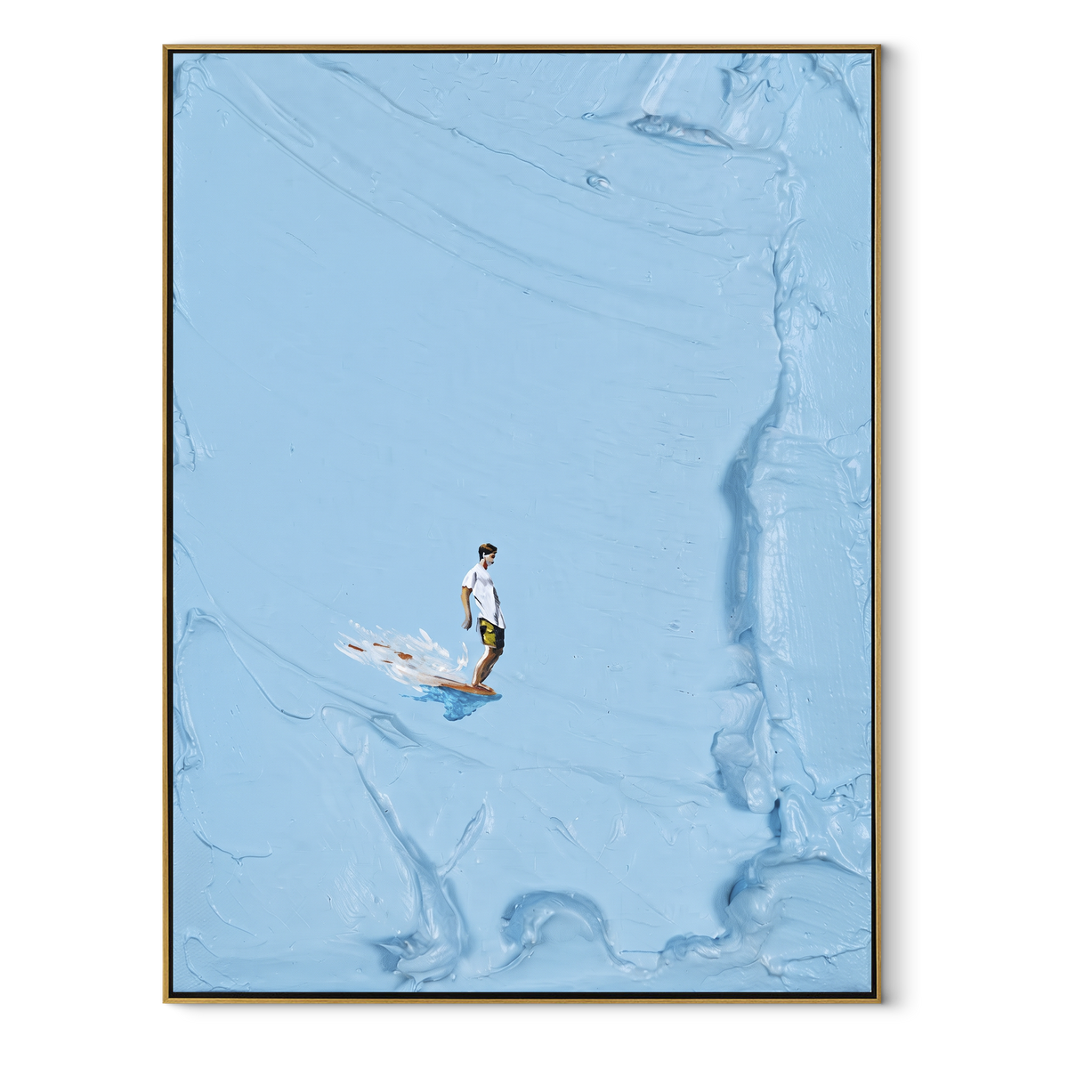 Azure Onyx Swimmers Strata Balance - textured swimmer painting in a wood frame on white