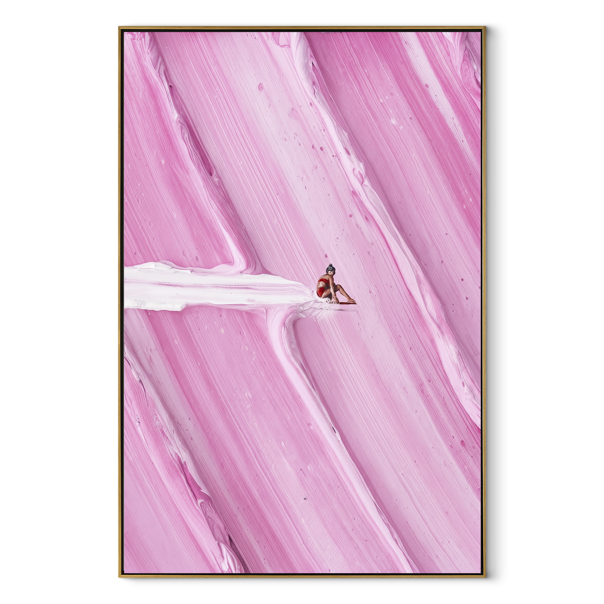 Blush Linen Swimmers Terraces Resonance - textured swimmer painting in a wood frame on white
