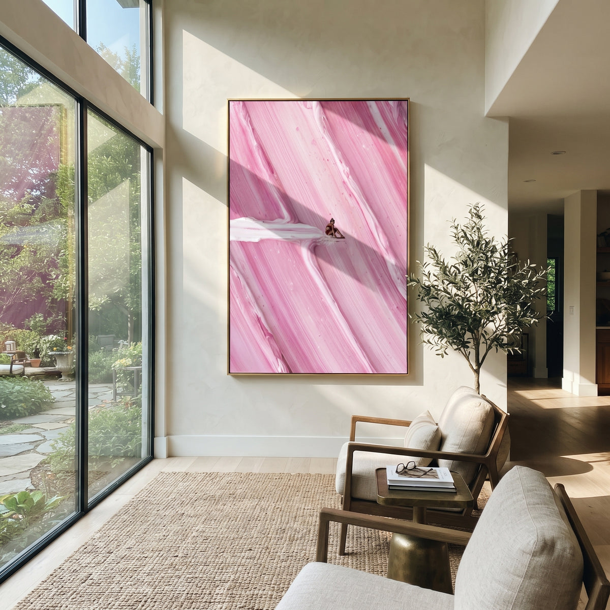 Blush Linen Swimmers Terraces Resonance - textured swimmer painting shown in modern room setting 4