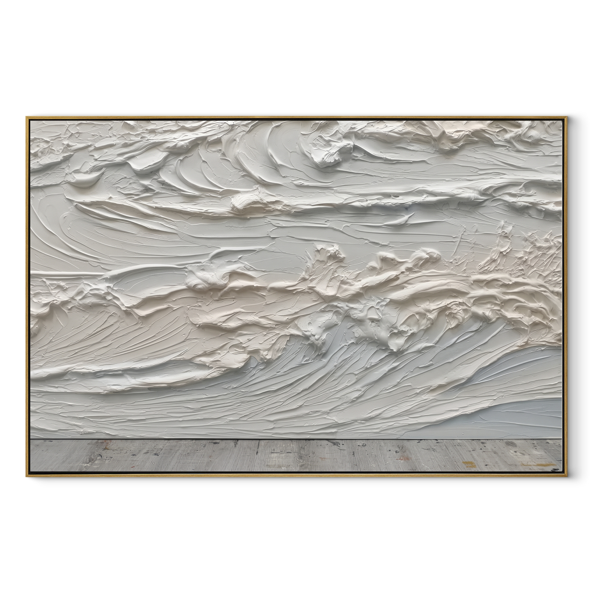 Slate Onyx Horizon Passage Rain - textured landscape painting in a wood frame on white