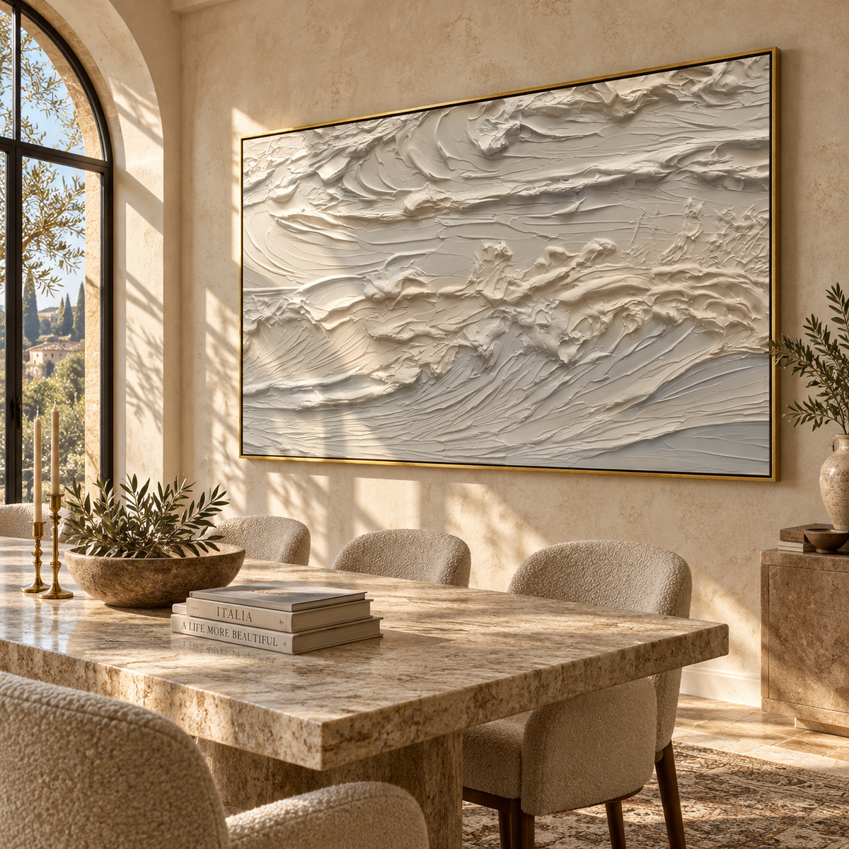 Slate Onyx Horizon Passage Rain - textured landscape painting shown in modern room setting 3
