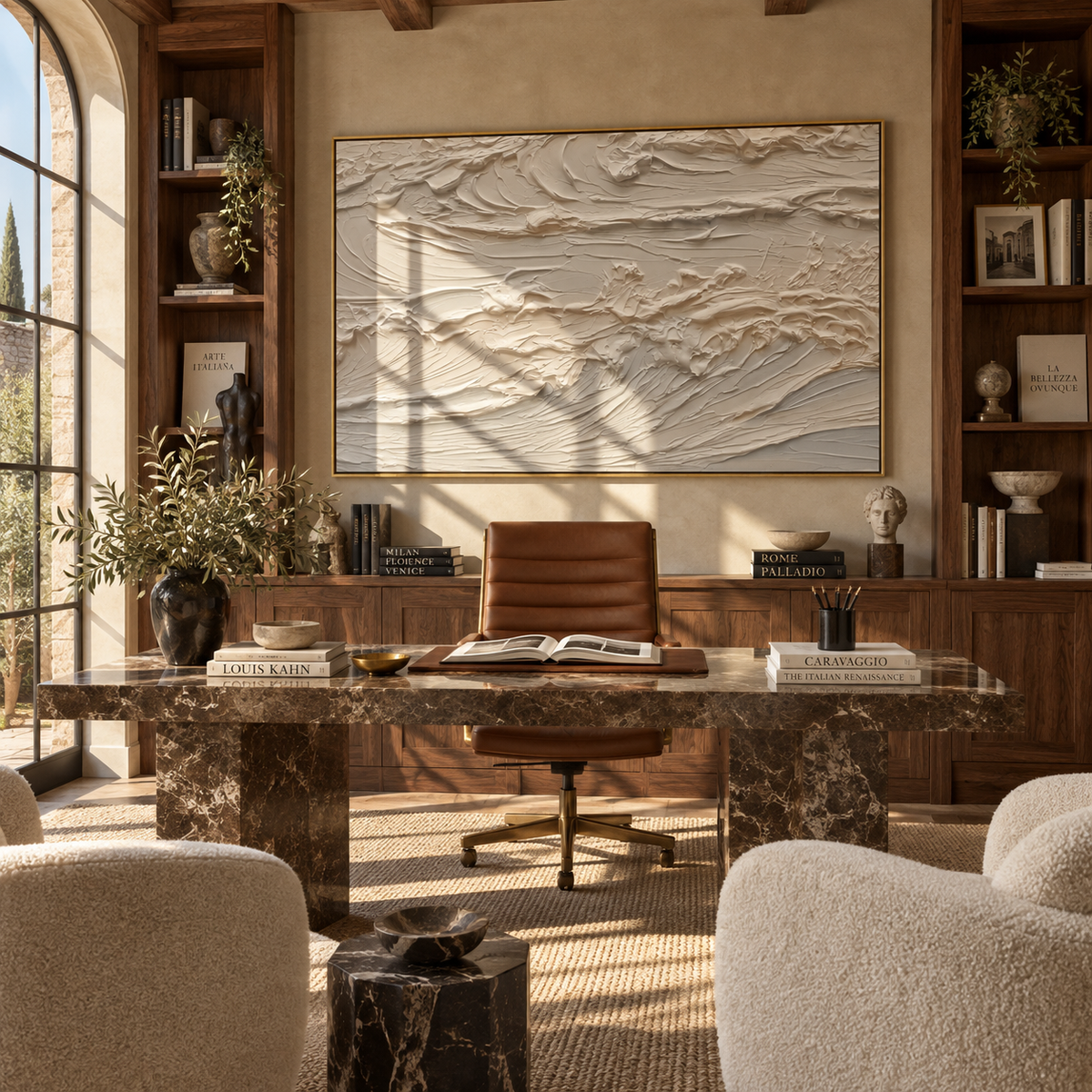 Slate Onyx Horizon Passage Rain - textured landscape painting shown in modern room setting 5
