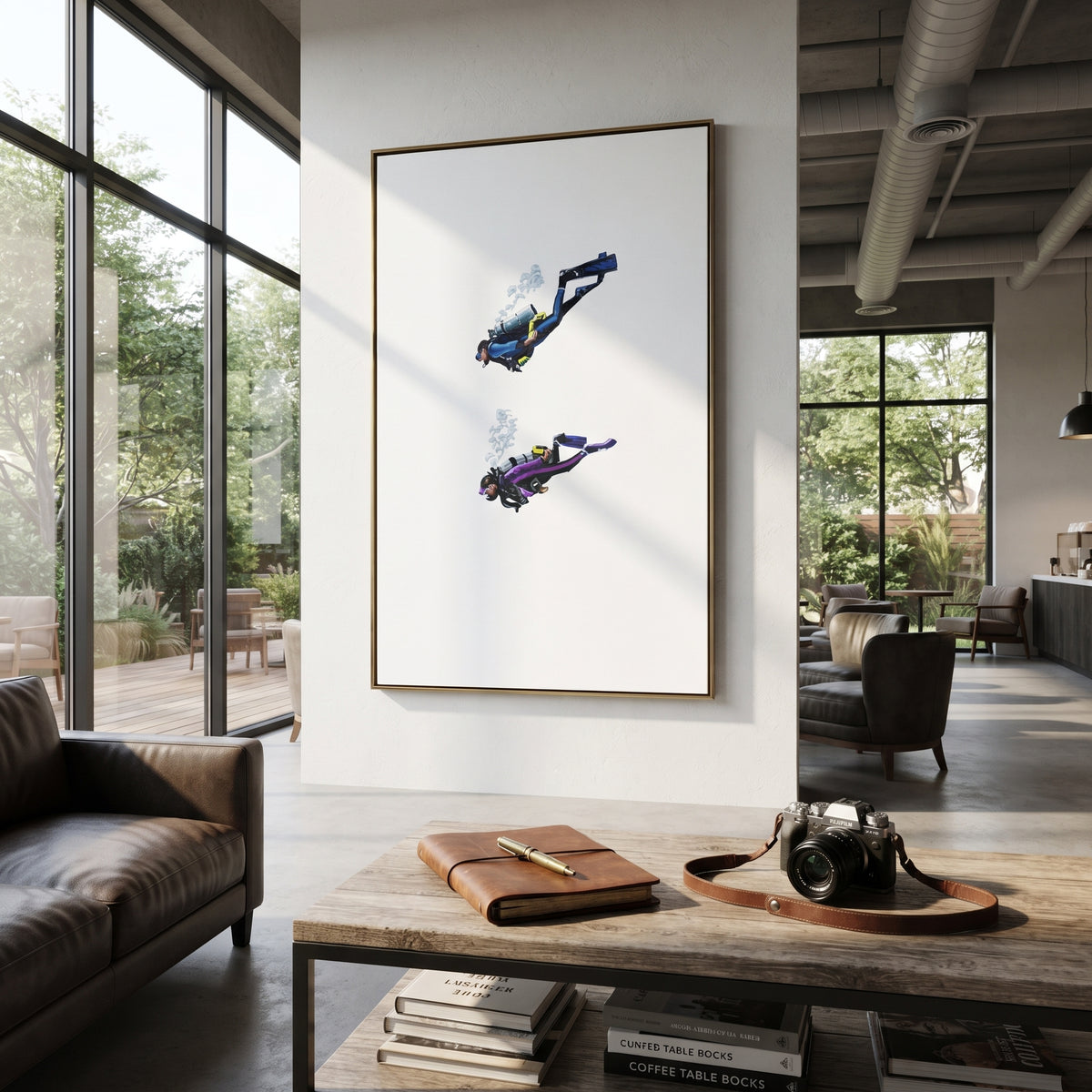 Ivory Onyx Skyfall Tides Cadence - textured skydiving painting shown in modern room setting 2