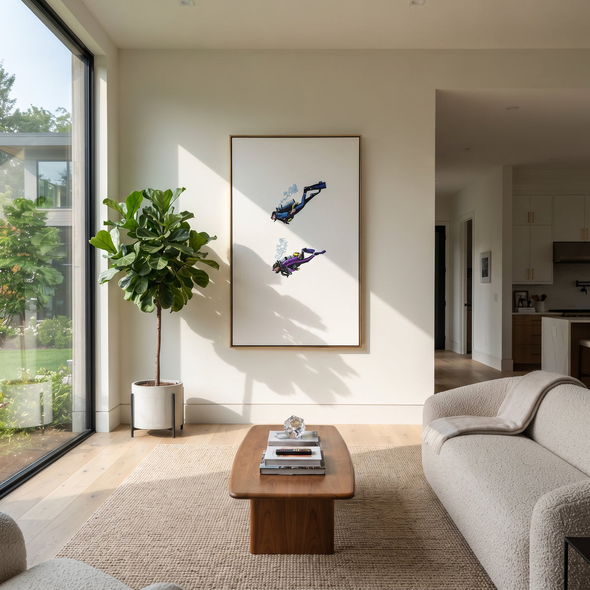 Ivory Onyx Skyfall Tides Cadence - textured skydiving painting shown in modern room setting 3