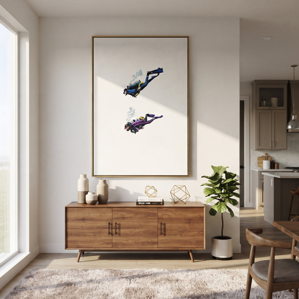 Ivory Onyx Skyfall Tides Cadence - textured skydiving painting shown in modern room setting 4
