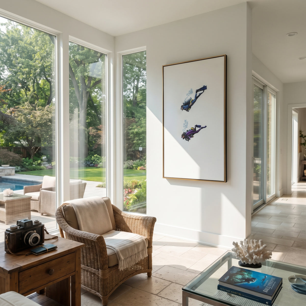 Ivory Onyx Skyfall Tides Cadence - textured skydiving painting shown in modern room setting 5