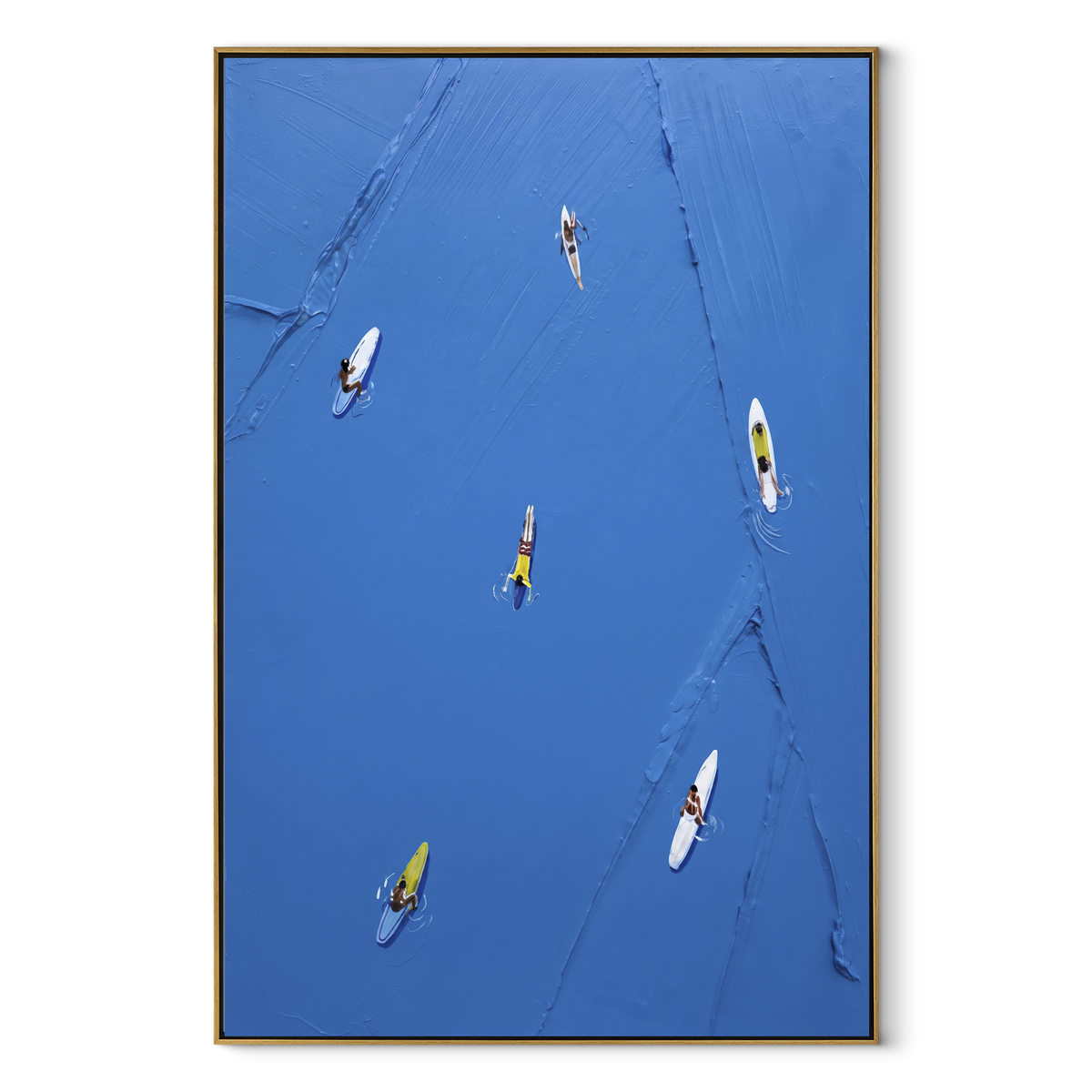 Azure Onyx Skiers Layers Interval - textured skiing painting in a wood frame on white