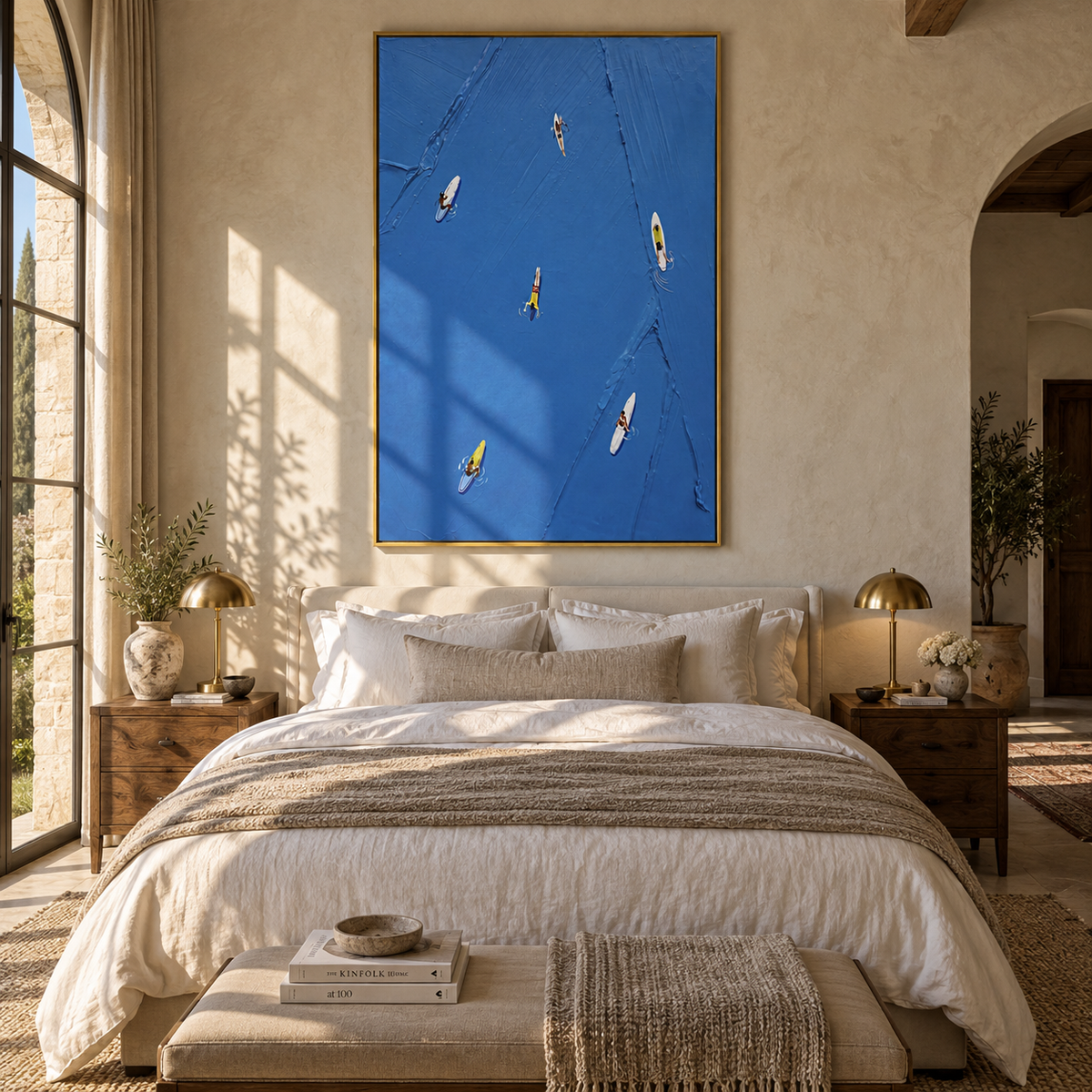 Azure Onyx Skiers Layers Interval - textured skiing painting shown in modern room setting 4