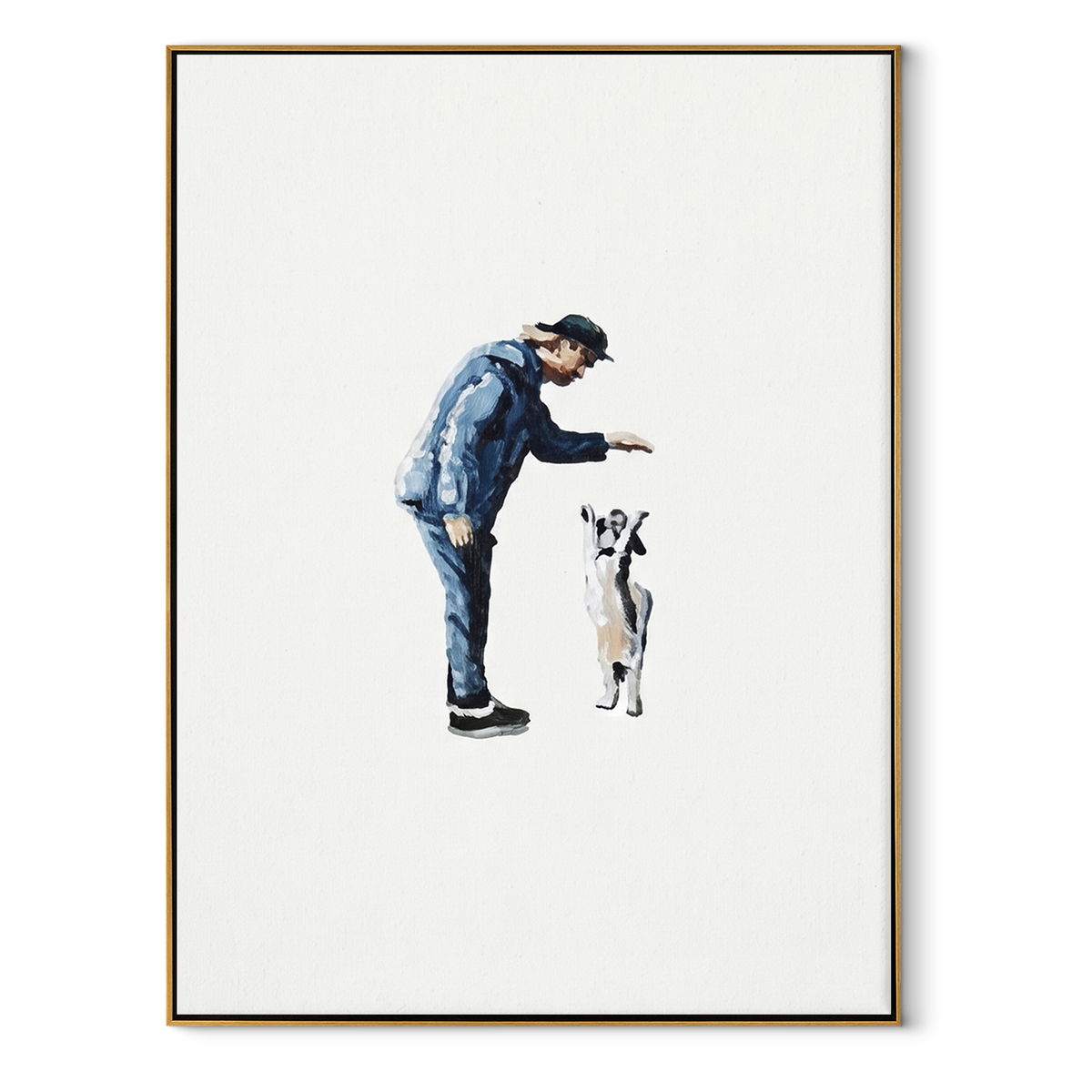 Ivory Onyx Figures Contours Space - textured figurative painting in a wood frame on white