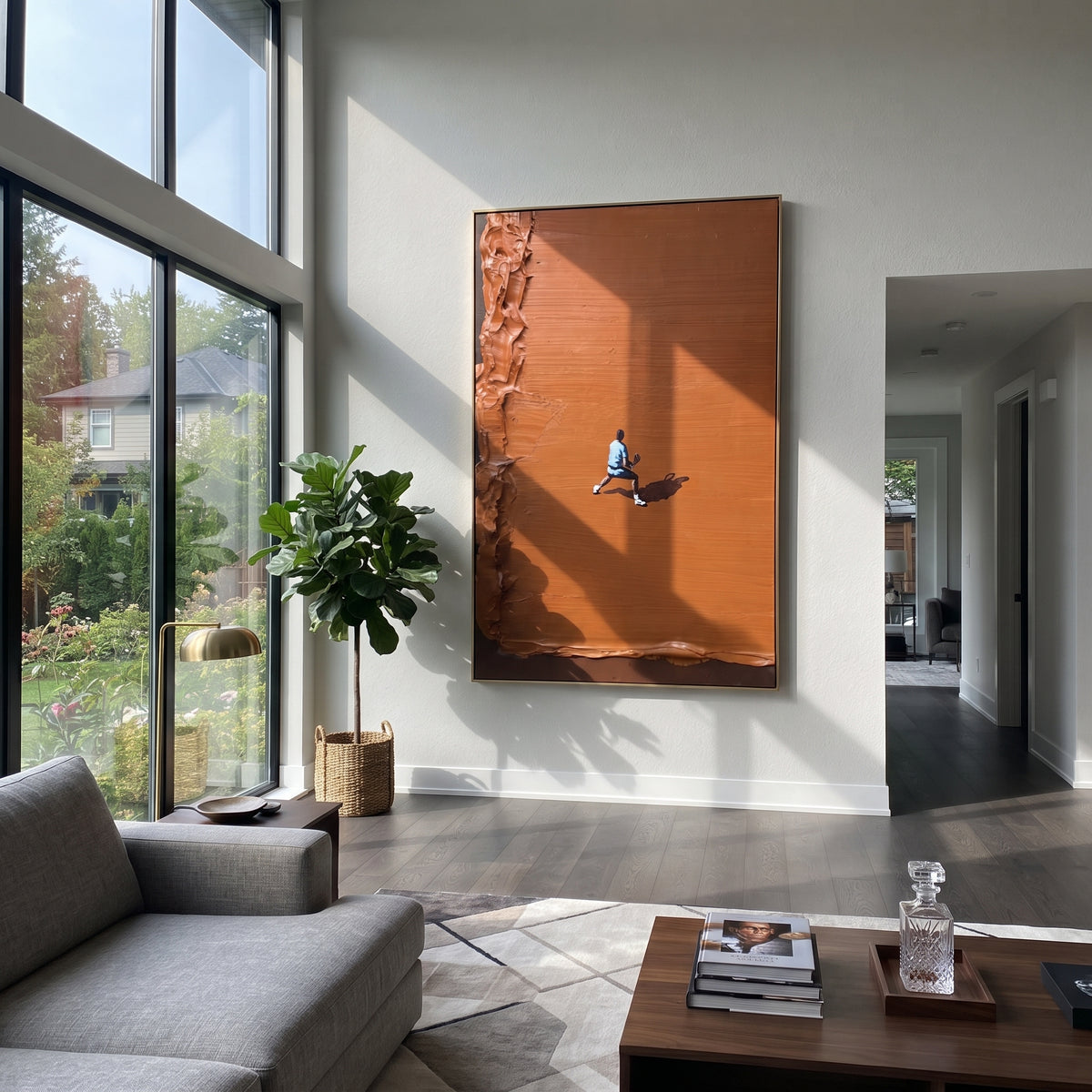Amber Onyx Court Terraces Pause - textured tennis painting shown in modern room setting 5