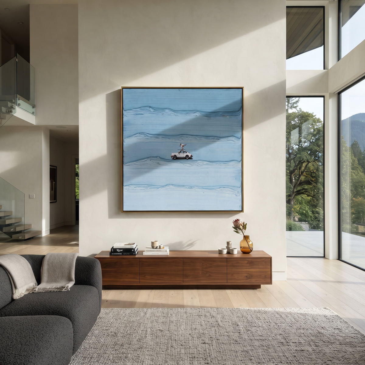 Azure Slate Onyx Intervals Interval - textured abstract painting displayed in a styled interior