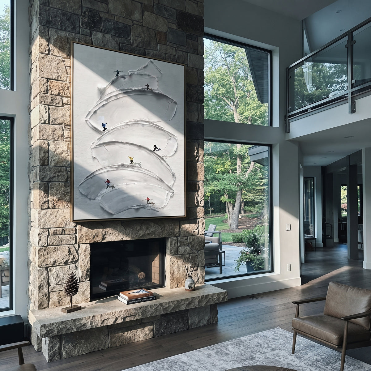 Slate Onyx Linen Drift Distance - textured abstract painting displayed in a styled interior