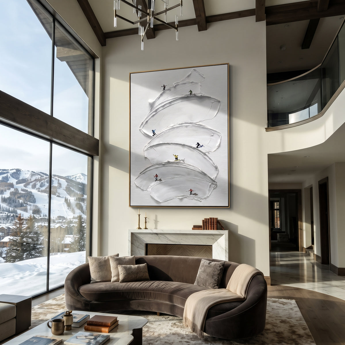 Slate Onyx Linen Drift Distance - textured abstract painting shown in modern room setting 5