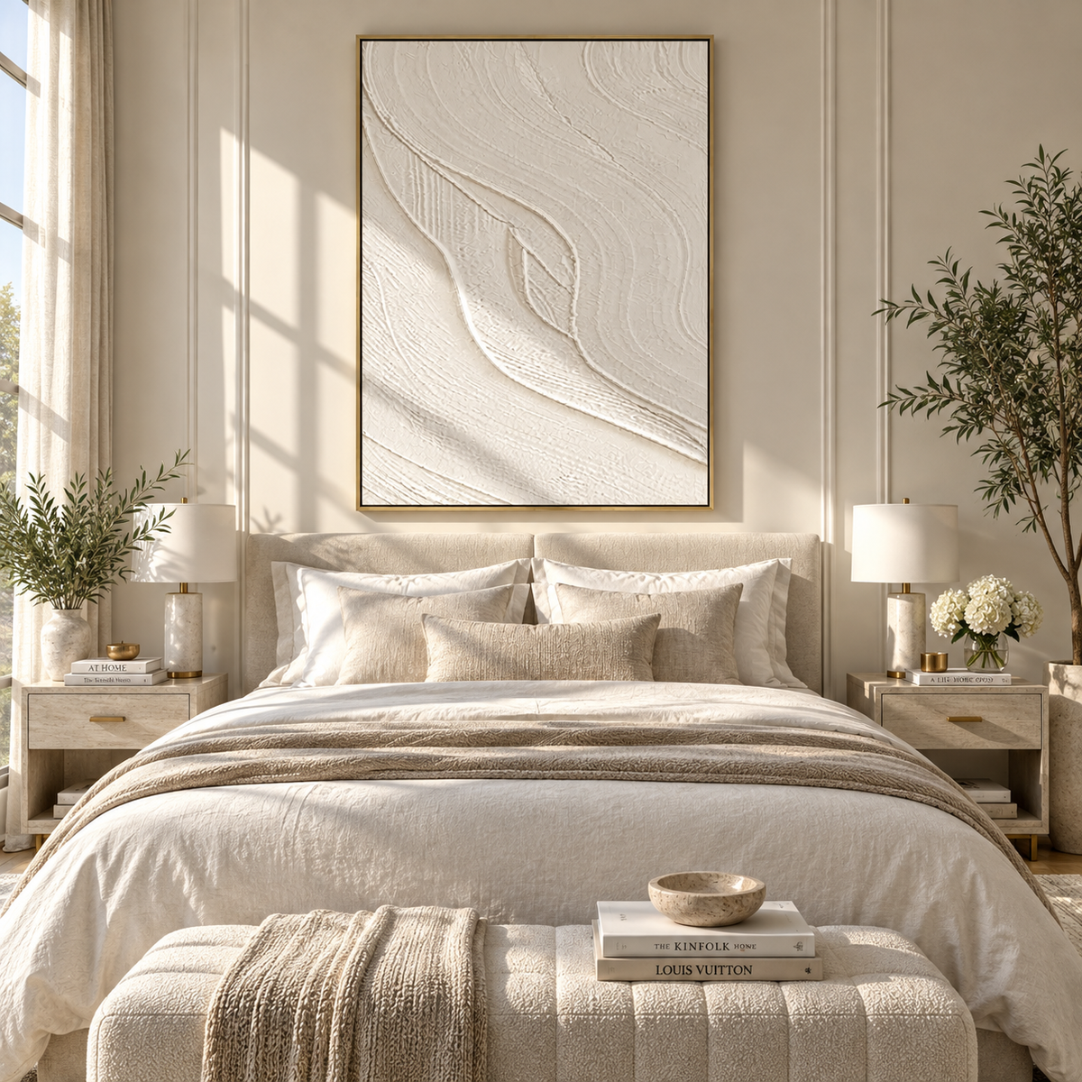 Slate Onyx Neutral Echo Space - textured abstract painting shown in modern room setting 2