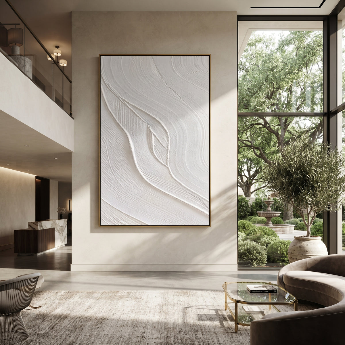 Slate Onyx Neutral Echo Space - textured abstract painting shown in modern room setting 4