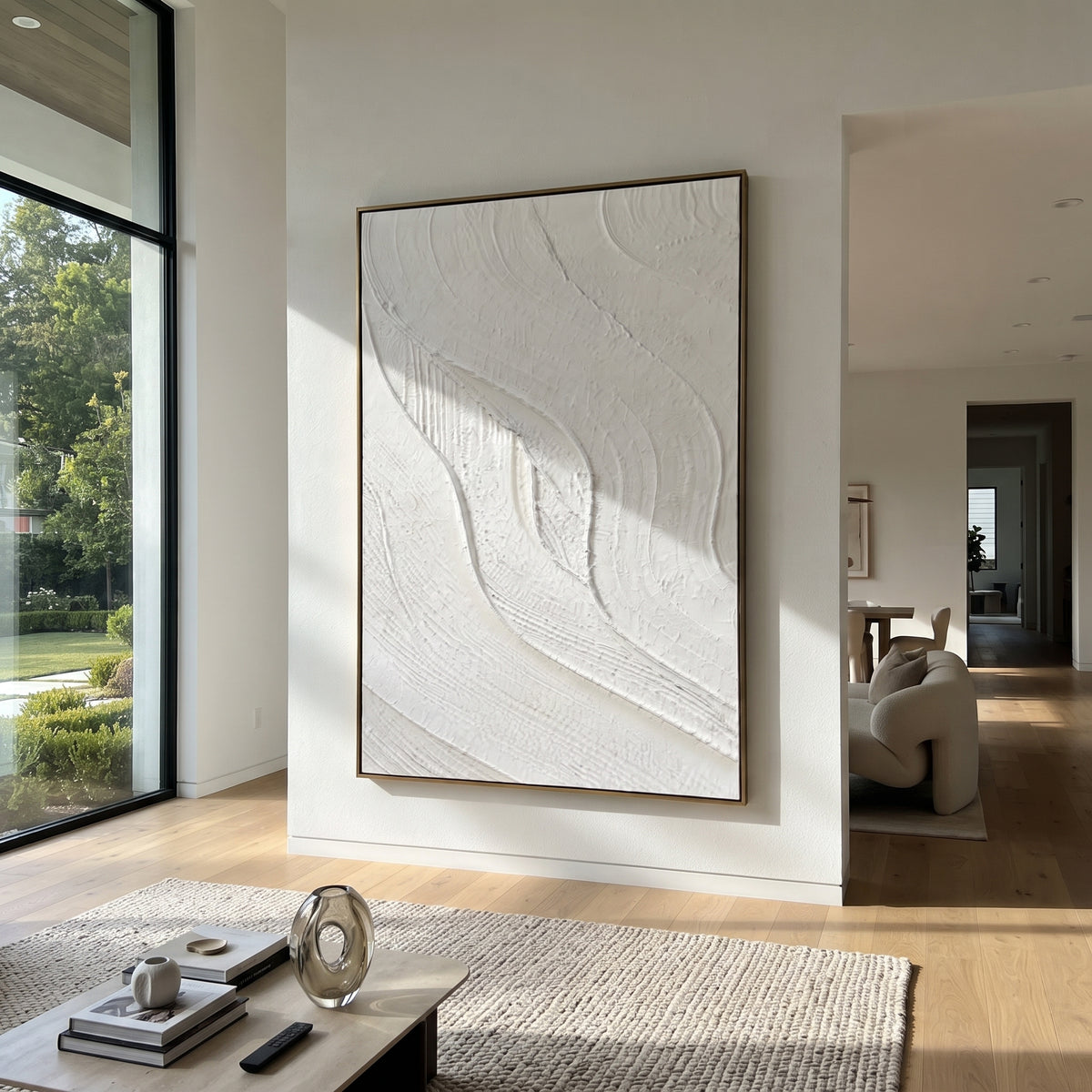 Slate Onyx Neutral Echo Space - textured abstract painting shown in modern room setting 5
