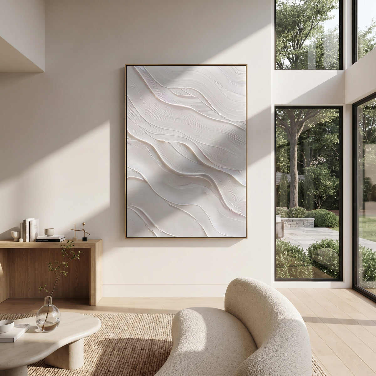 Slate Onyx Linen Rhythm Quiet - textured abstract painting shown in modern room setting 3