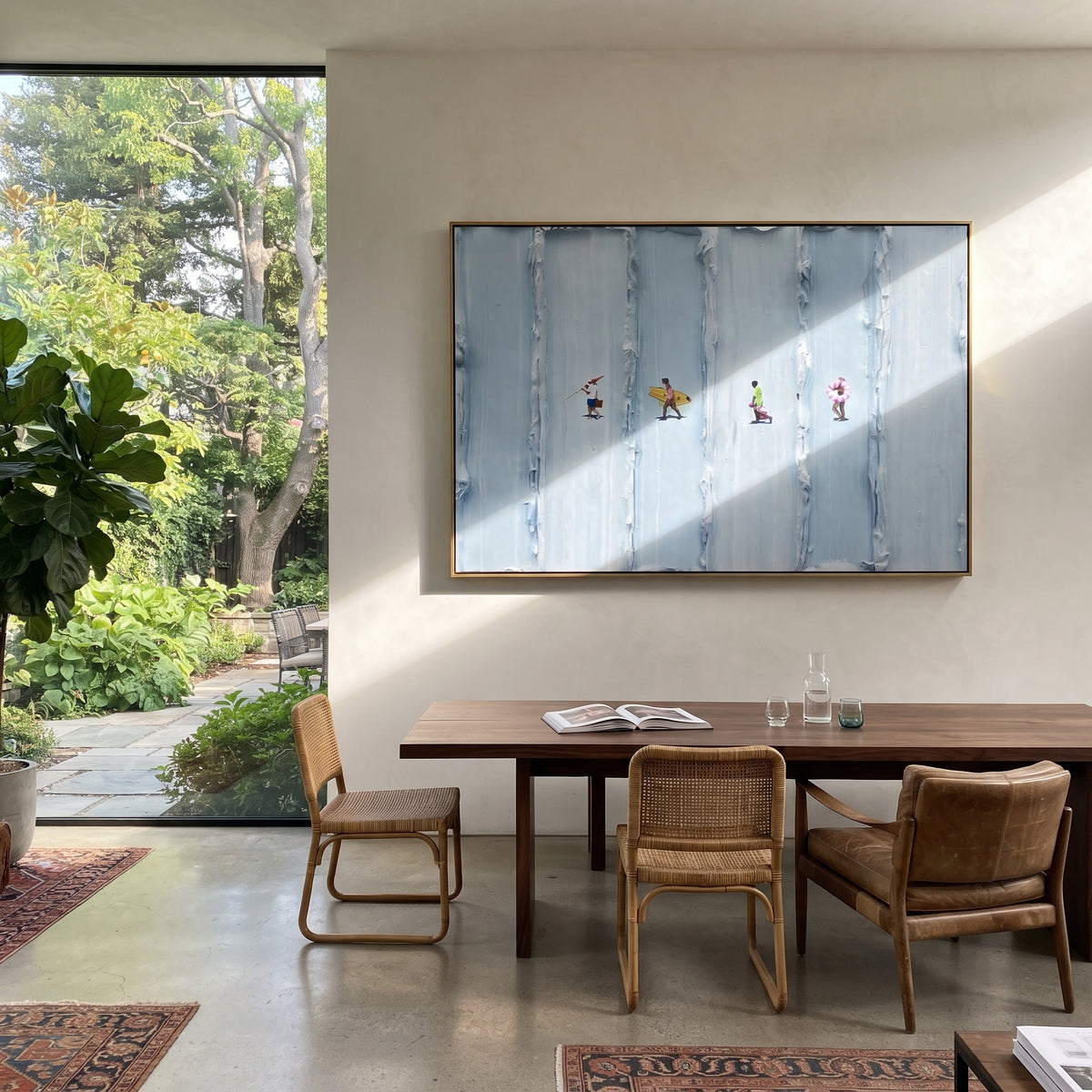 Azure Onyx Figures Relief Form - textured figurative painting shown in modern room setting 4