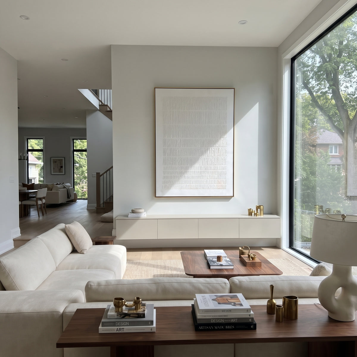 Slate Onyx Linen Strata Motion - textured abstract painting shown in modern room setting 2