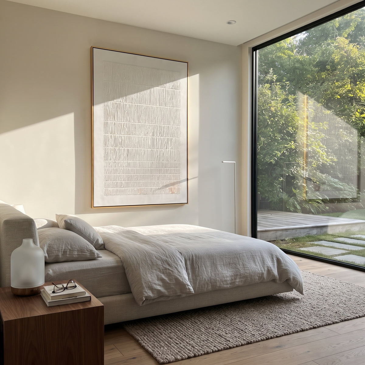 Slate Onyx Linen Strata Motion - textured abstract painting shown in modern room setting 5