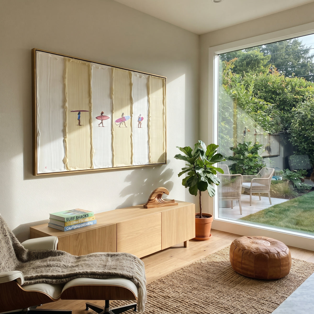 Ivory Gilded Figures Field Balance - textured figurative painting shown in modern room setting 3
