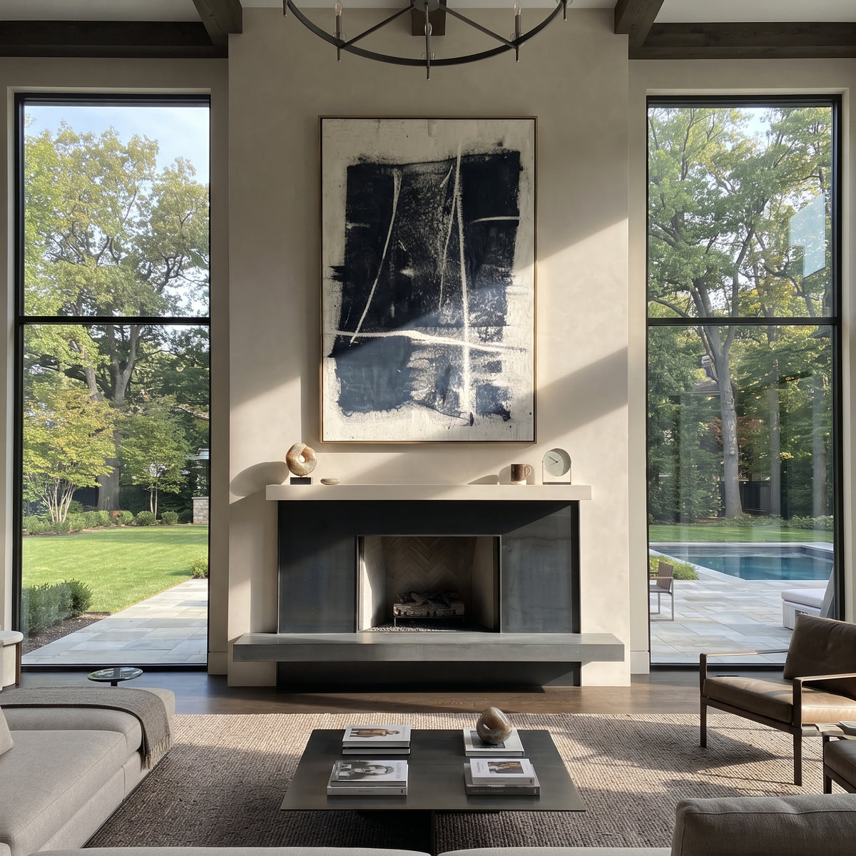 Azure Slate Onyx Balance Rain - textured abstract painting shown in modern room setting 3
