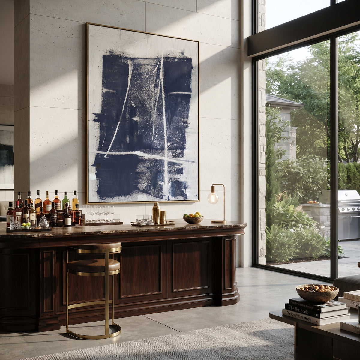 Azure Slate Onyx Balance Rain - textured abstract painting shown in modern room setting 4