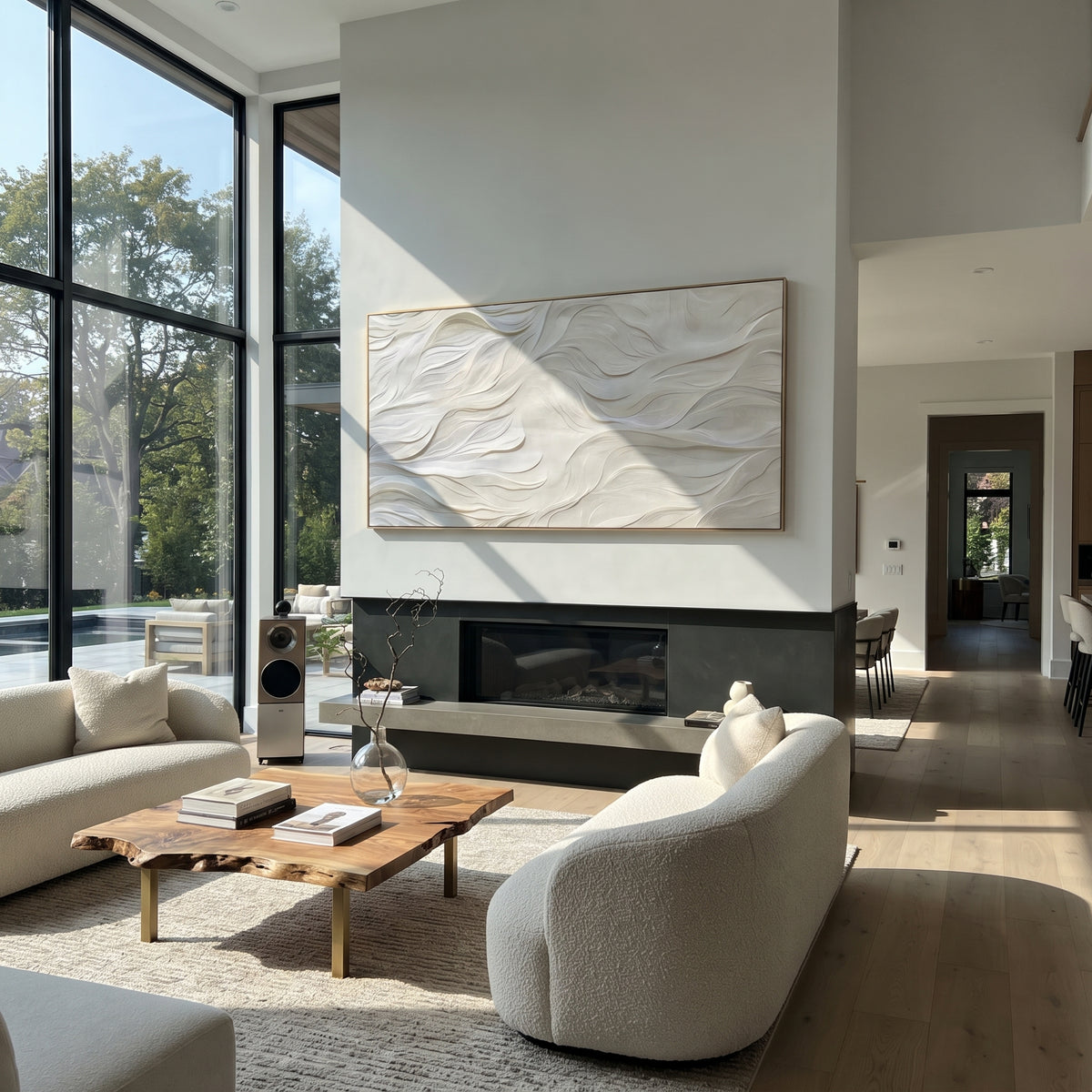 Slate Onyx Horizon Intervals Cadence - textured landscape painting shown in modern room setting 5