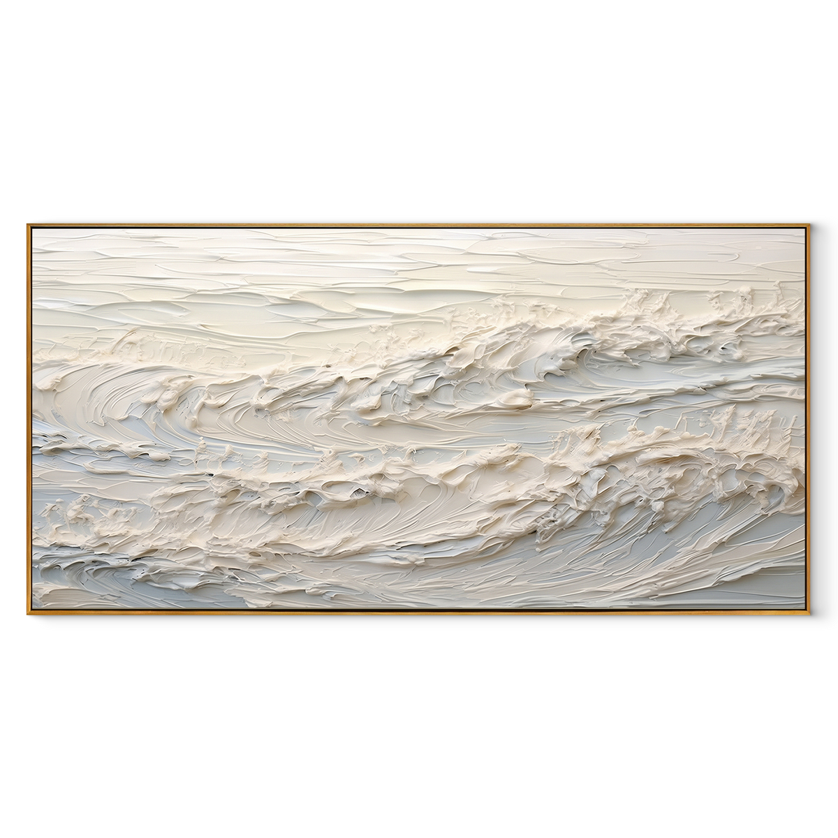 Ivory Slate Horizon Contours Interval - textured landscape painting in a wood frame on white