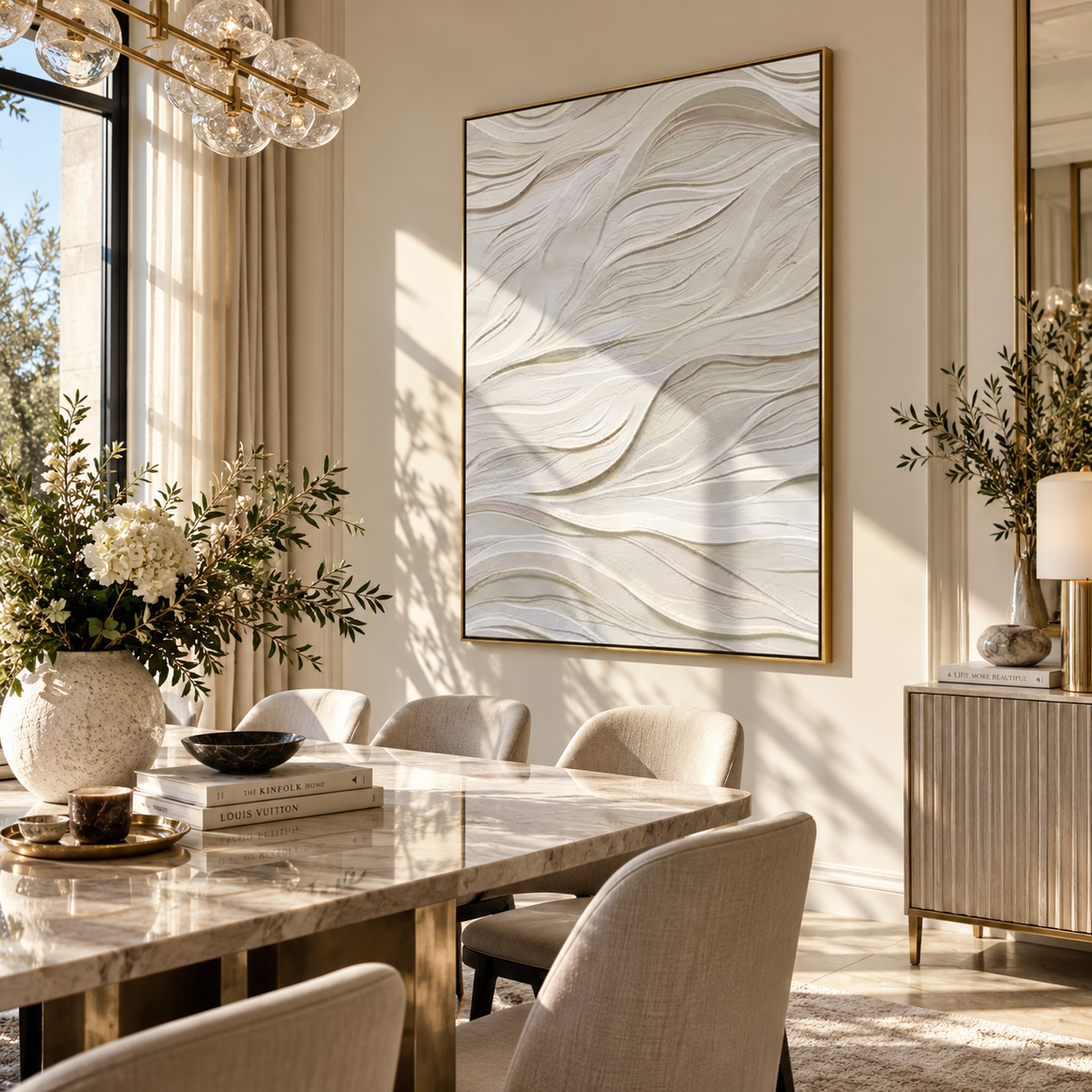 Slate Onyx Linen Echo Light - textured abstract painting shown in modern room setting 5