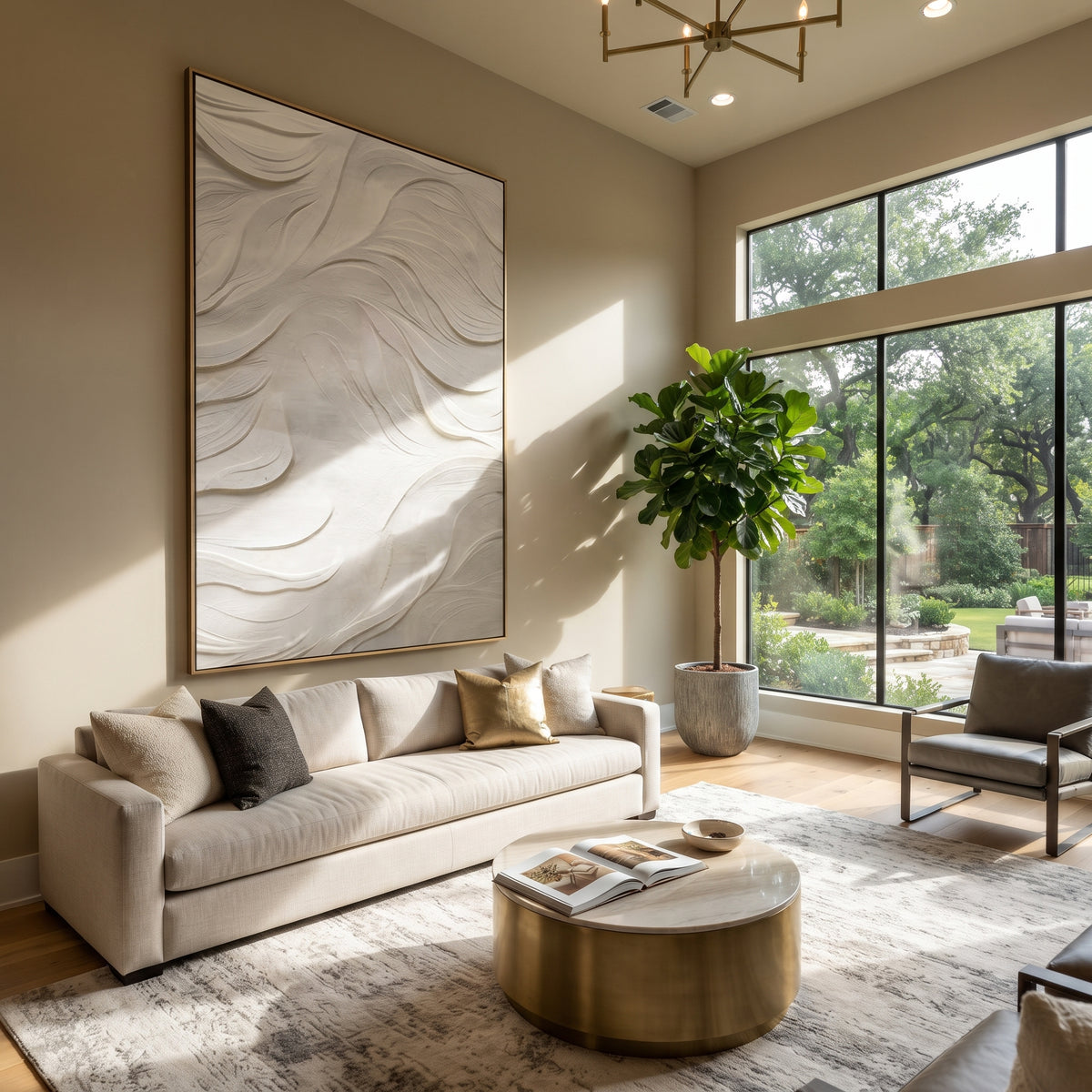 Slate Onyx Linen Rhythm Tension - textured abstract painting shown in modern room setting 3