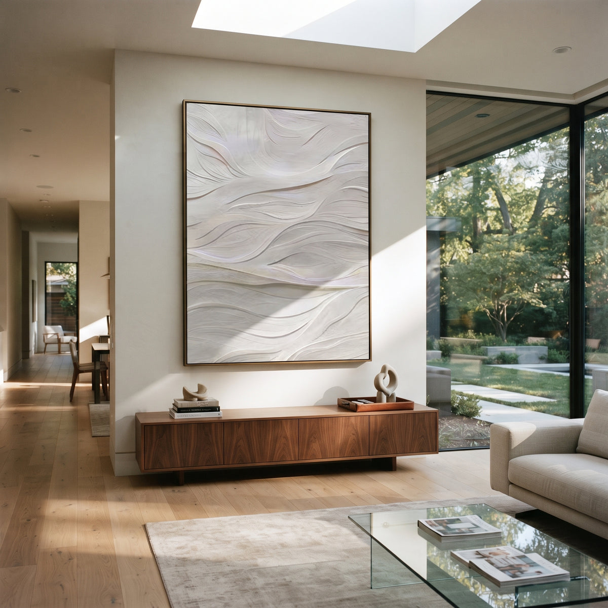 Slate Onyx Gilded Relief Space - textured abstract painting shown in modern room setting 5