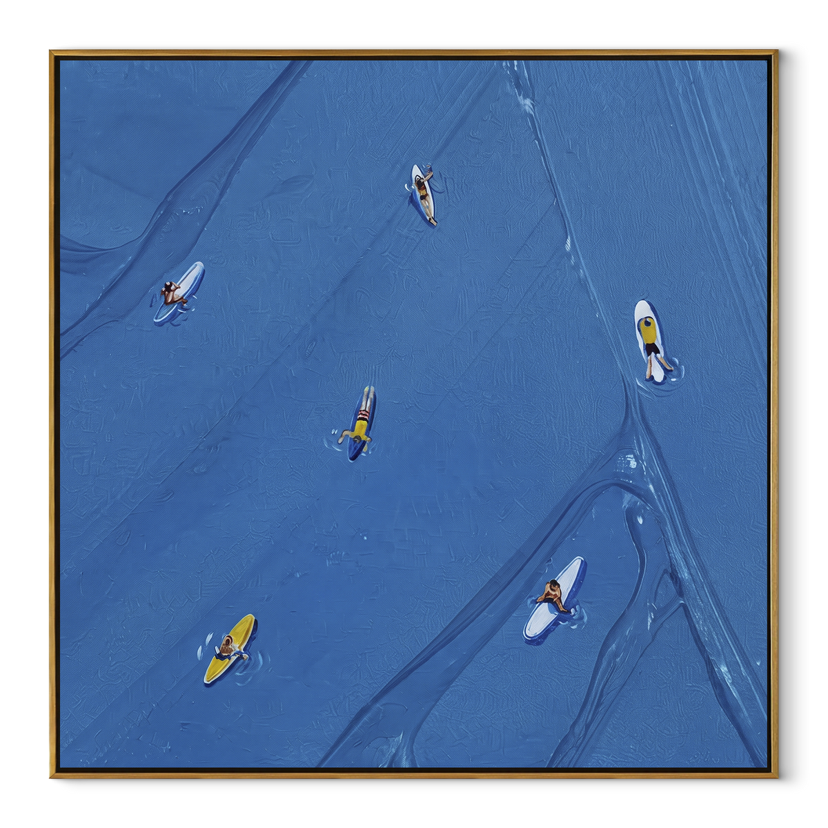 Azure Slate Swimmers Terraces Form - textured swimmer painting in a wood frame on white