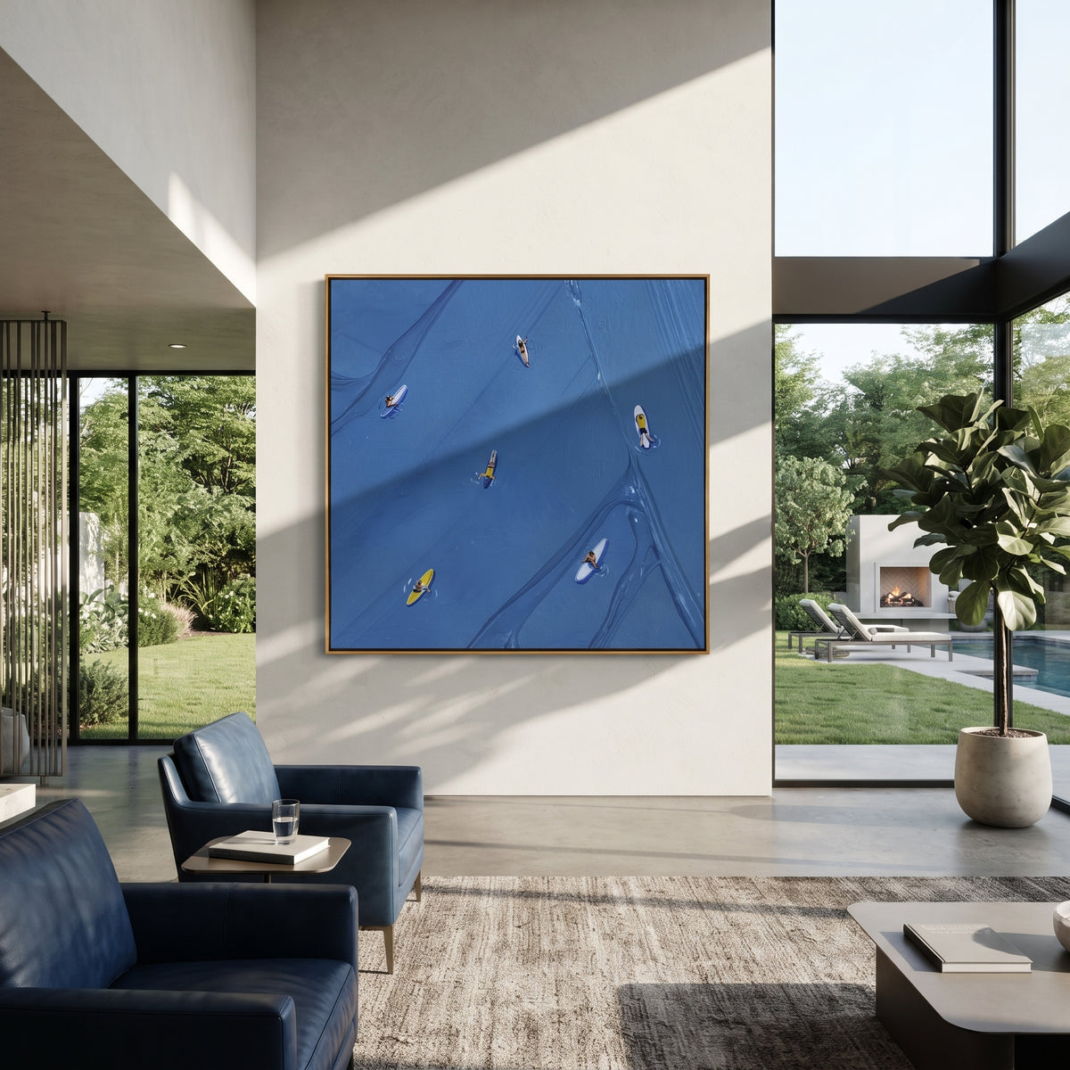 Azure Slate Swimmers Terraces Form - textured swimmer painting shown in modern room setting 4