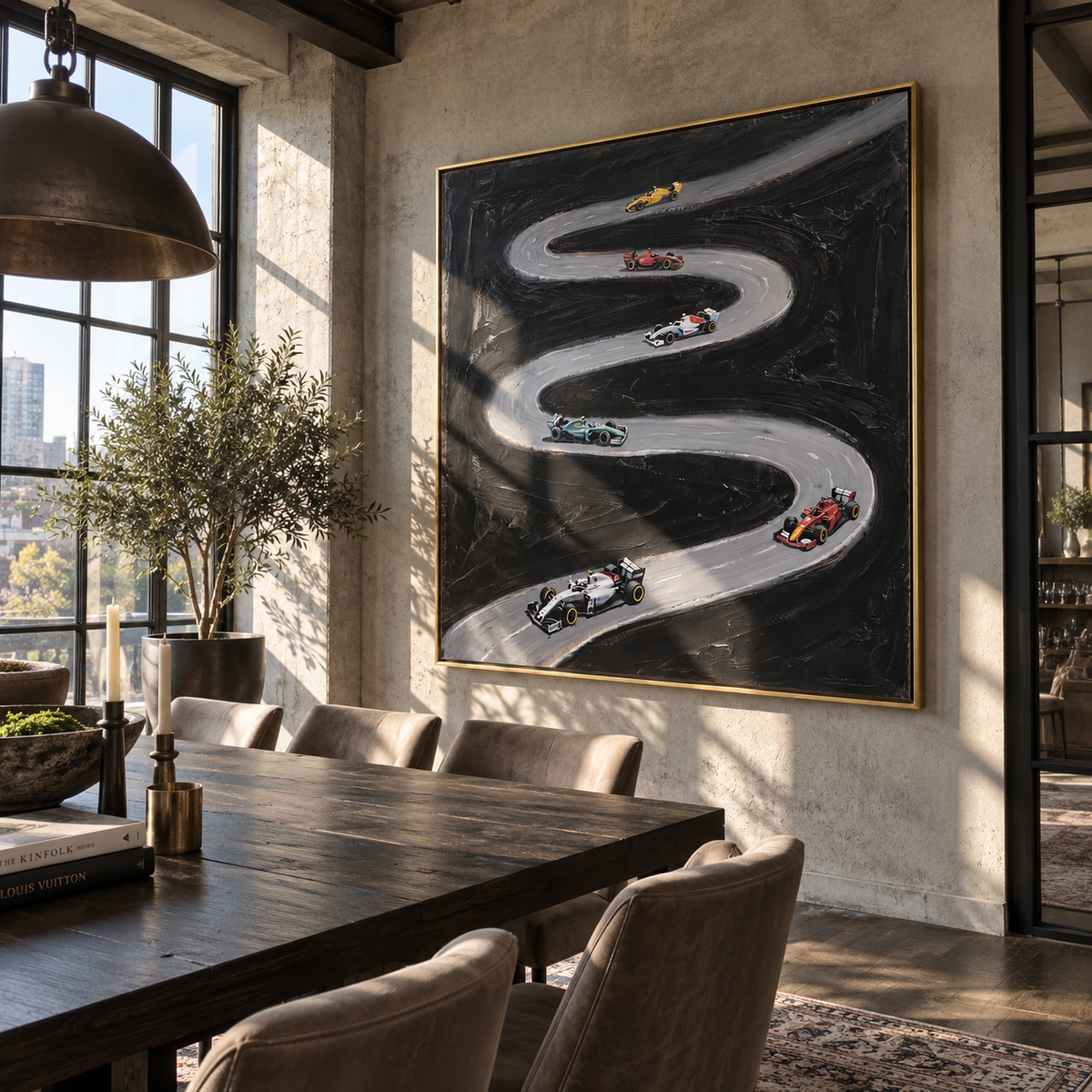 Onyx Slate Road Horizon Motion - textured car painting displayed in a styled interior