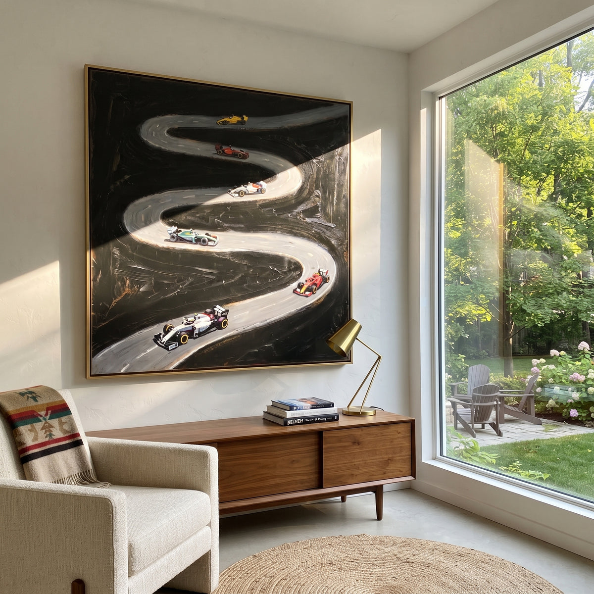 Onyx Slate Road Horizon Motion - textured car painting shown in modern room setting 4