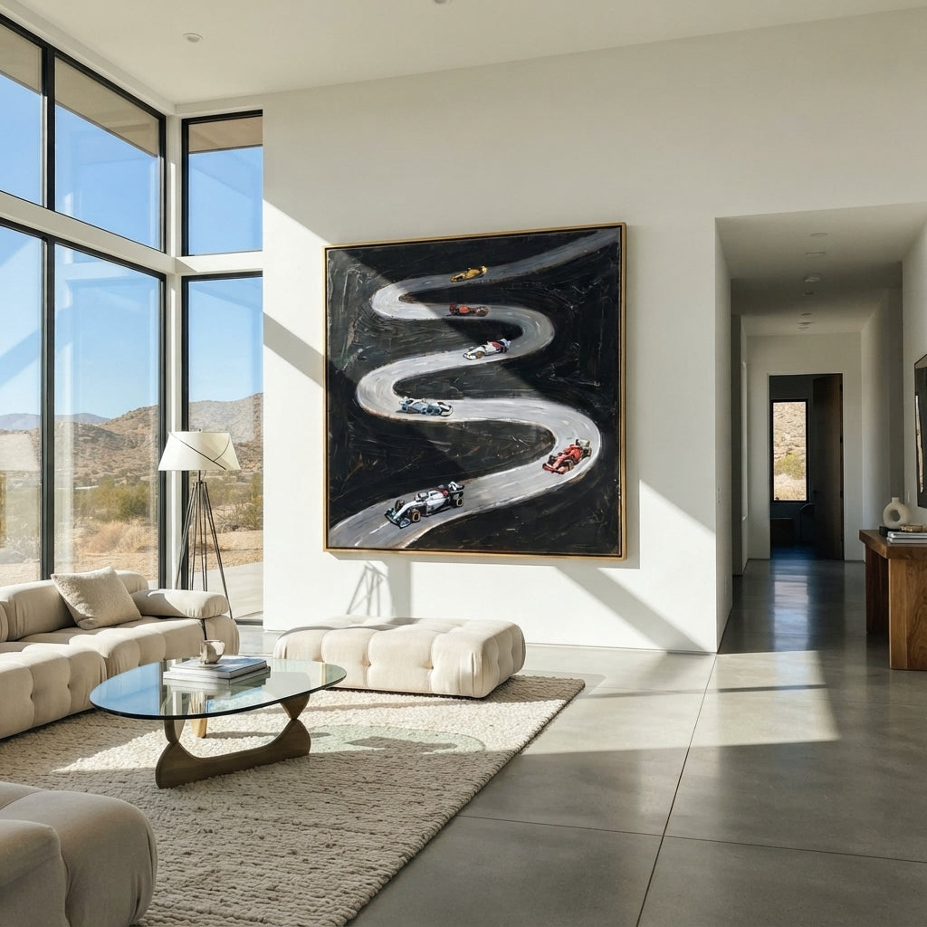 Onyx Slate Road Horizon Motion - textured car painting shown in modern room setting 5