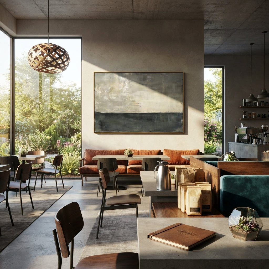 Slate Linen Gilded Fragments Depth - textured abstract painting shown in modern room setting 4
