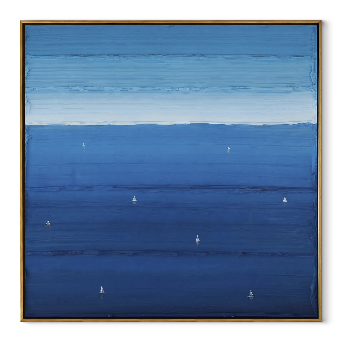 Azure Slate Neutral Field Silence - textured abstract painting in a wood frame on white