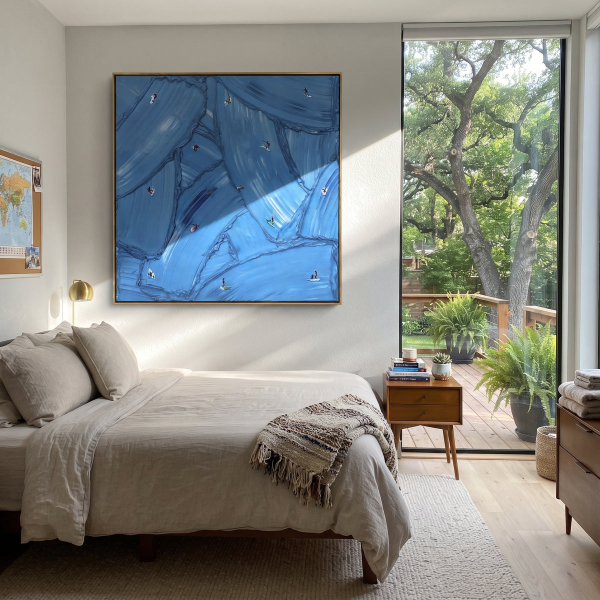 Azure Slate Swimmers Currents Resonance - textured swimmer painting shown in modern room setting 4