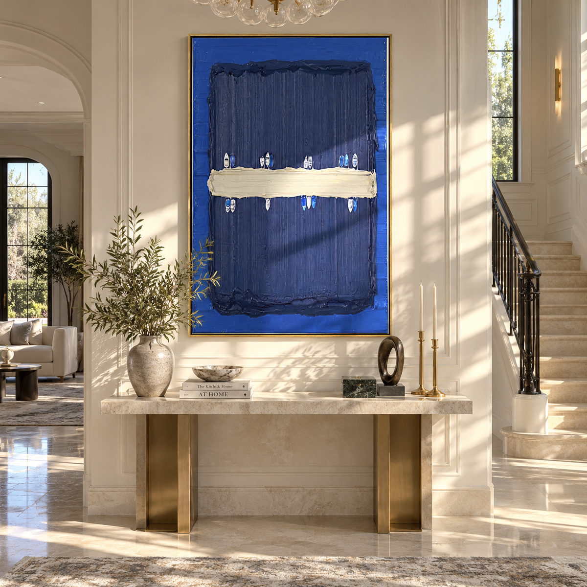 Azure Slate Onyx Layers Calm - textured abstract painting shown in modern room setting 3