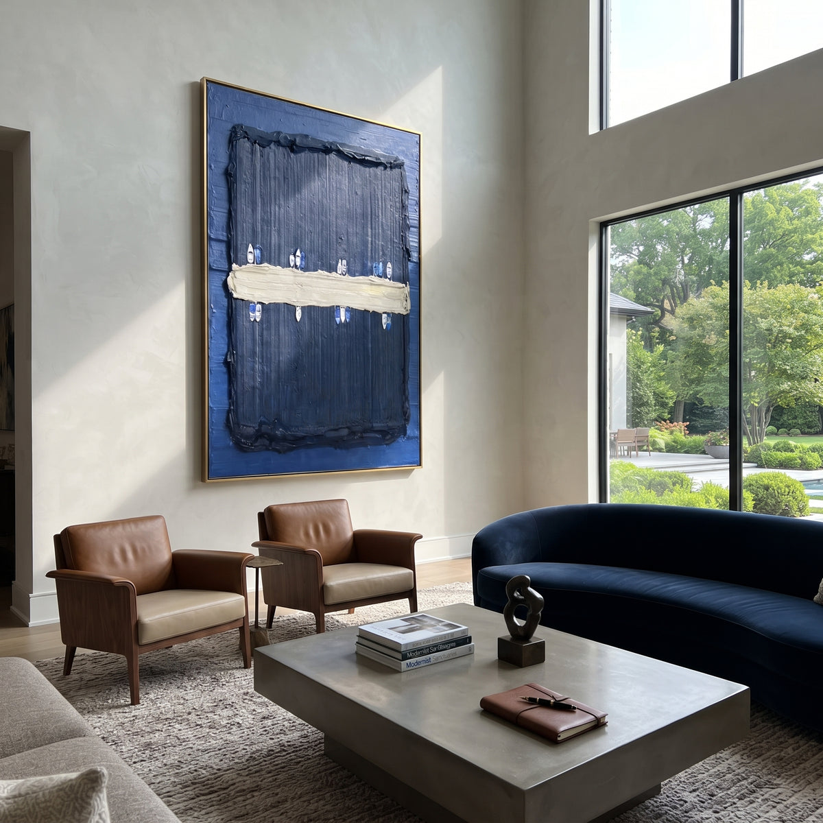 Azure Slate Onyx Layers Calm - textured abstract painting shown in modern room setting 4