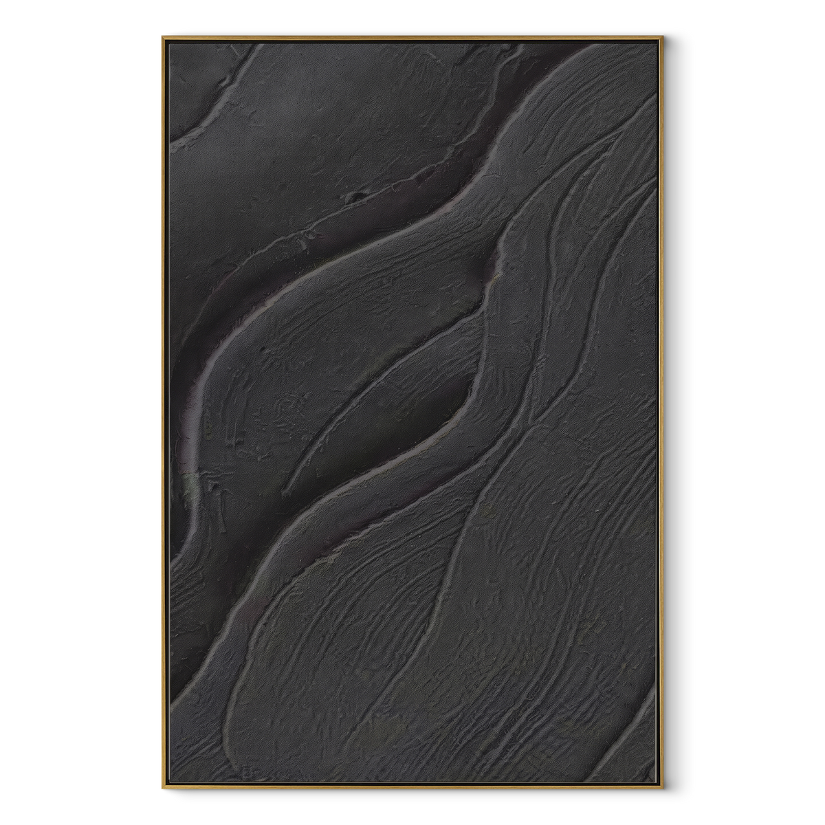 Slate Onyx Umber Intervals Air - textured abstract painting in a wood frame on white