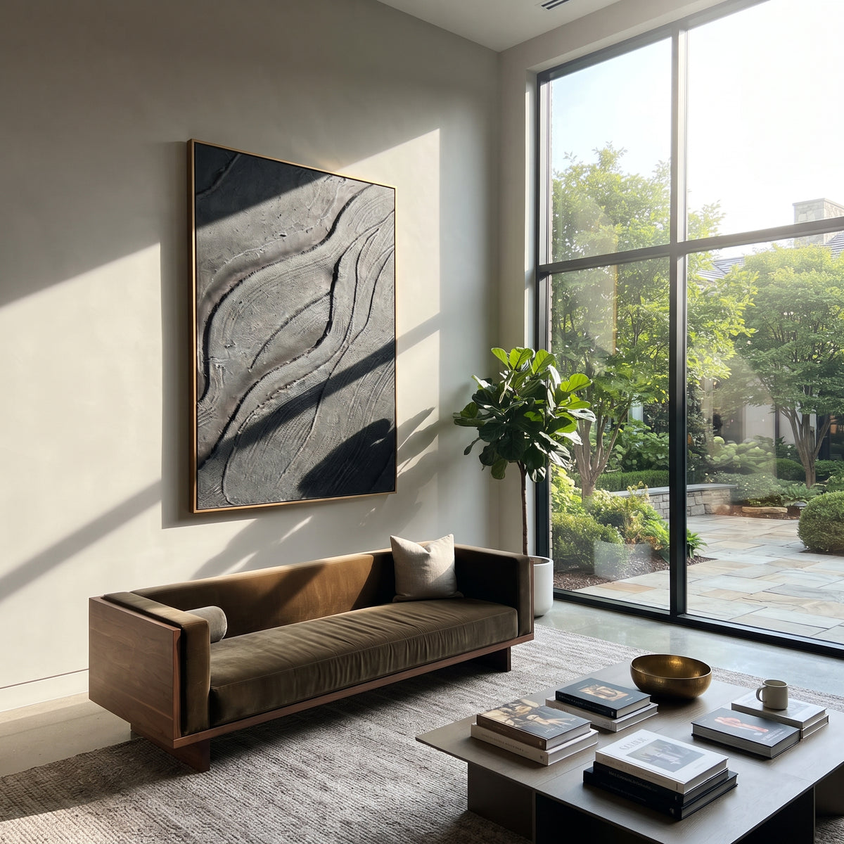 Slate Onyx Umber Intervals Air - textured abstract painting shown in modern room setting 3