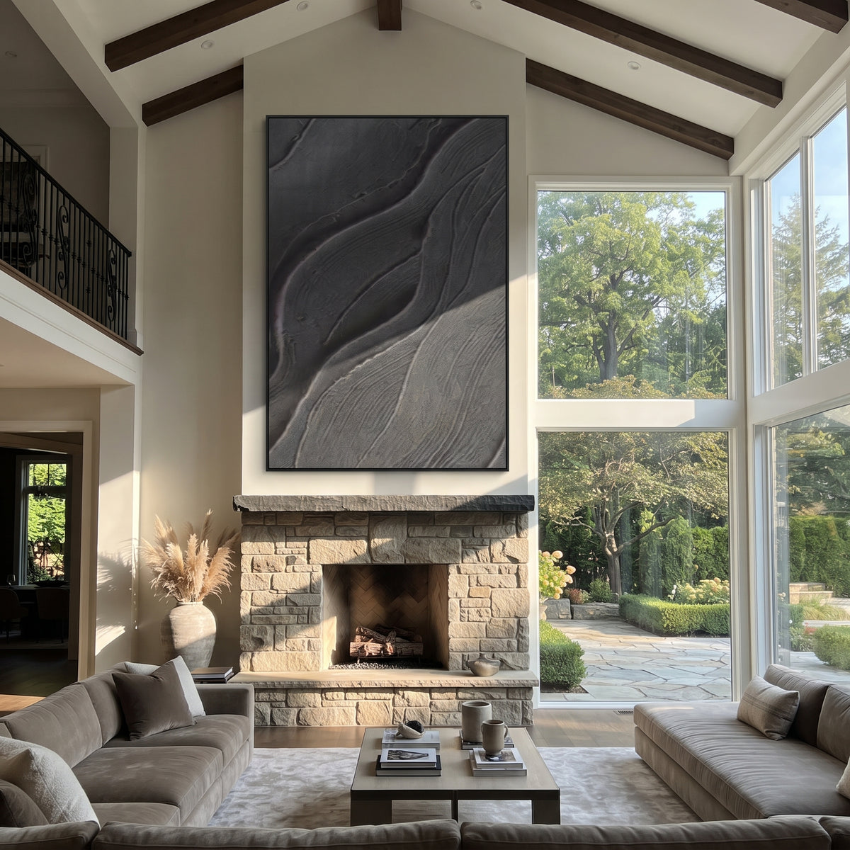 Slate Onyx Umber Intervals Air - textured abstract painting shown in modern room setting 4