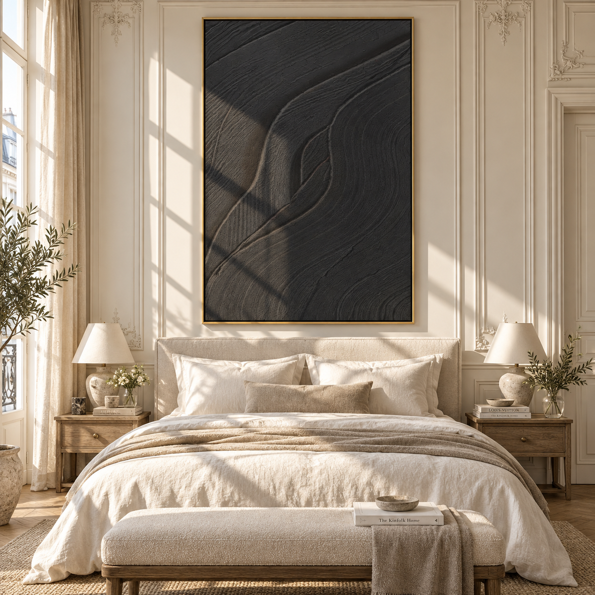 Slate Onyx Violet Drift Rain - textured abstract painting shown in modern room setting 4