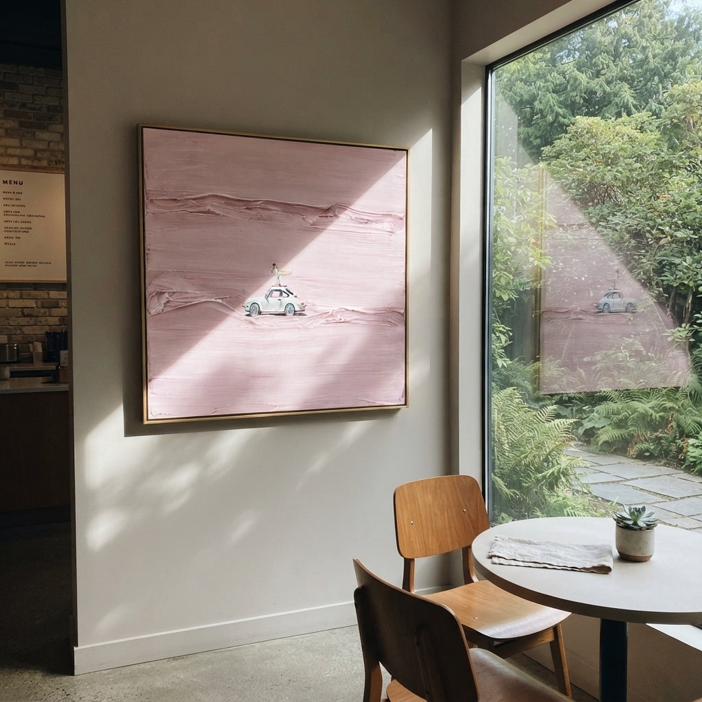 Linen Slate Road Echo Interval - textured car painting shown in modern room setting 2
