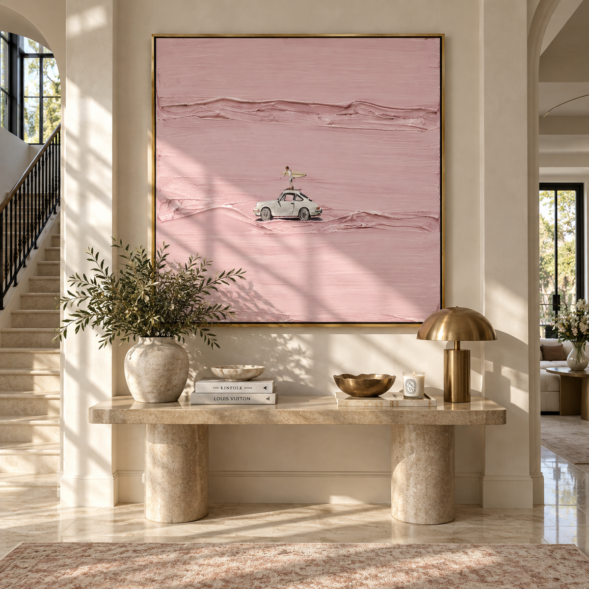 Linen Slate Road Echo Interval - textured car painting shown in modern room setting 3