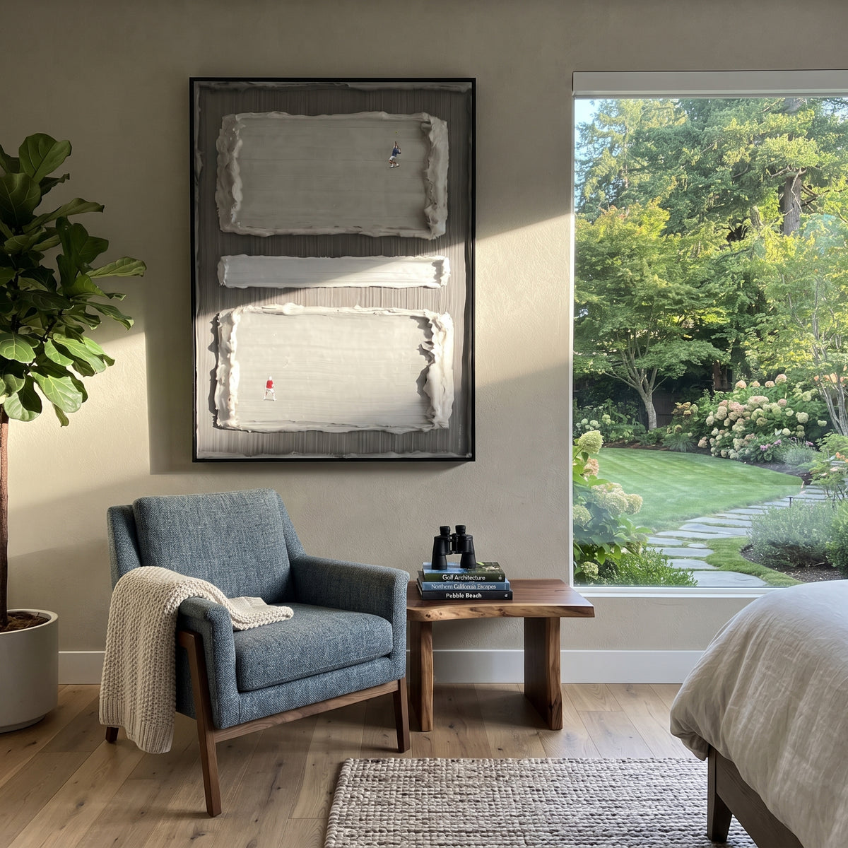 Slate Onyx Linen Relief Light - textured abstract painting shown in modern room setting 3